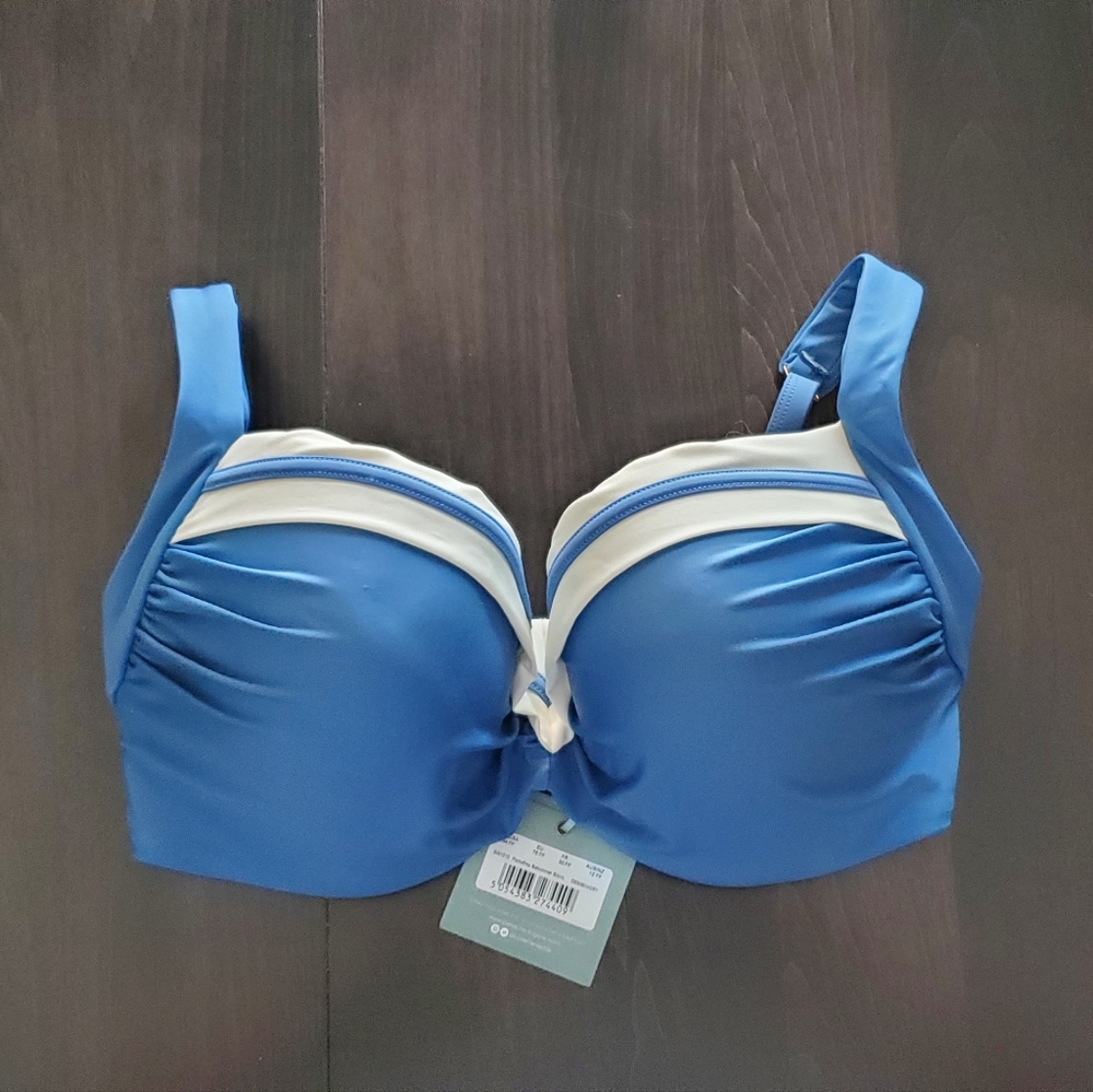 New Panache swim top, 75FF, blue with white trim